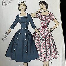 Vintage 1950s Advance 7864 Double Row Button Dress Sewing Pattern 15 Small CUT picture