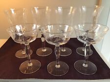 7 Antique Etched Matching Elegant European Wine & Cocktail Glasses - MINT picture