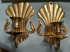 Pair Of Vintage Scalloped Seashell Brass Wall Sconces Made In India picture