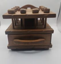 Vintage Handmade Wooden Thread Spool Holder Stand Sewing Box  picture