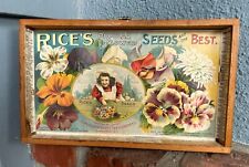 Antique Rice's Seed Box Lid Litho Paper Label Advertising Floral Pansies c1890 picture