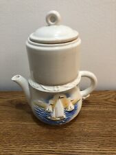 Vintage 4 pc Porcelier French Drip Earthen Coffee Pot - Nautical Sailboat picture