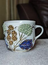 Vintage German Lusterware Shave Mug Raised Gold Flowers Antique Porcelain  picture