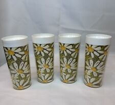 4 Vintage West Bend Thermo-Serv Daisy Plastic Tumblers 70s Boho RETRO Green picture