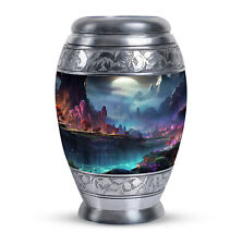 A Painting Of A Fantasy Forest With A River And A Full Moon (10 Inch) Large Urn picture