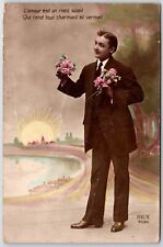 c1900s French Handsome Young Man RPPC Happy New Year Furia Colored Photo picture