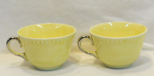 RARE 2 Vintage Homer Laughlin Trellis Pale Yellow Tea Cups Coffee w/ Platinum picture