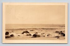 c1929 RPPC Beach Rocks Surf at Quonochontaug Rhode Island RI Real Photo Postcard picture