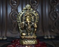 vintage Small Beautiful Ganesh Golden Gold Brass Statue Figure - Hindu elephant picture