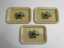 Lot Of 3 Vintage MCM Mid Century Modern Metal Serving SMALL Tray Pine Cones picture