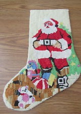 Vintage Santa w Toys Christmas Stocking Needlepoint Completed 15