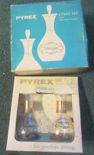 1 set Pyrex Cruet Set Glass w/Gold Graphics,Box ,oil vinegar dressing,VTG picture