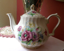 Vintage Sadler Teapot Spring Pink Poppies and Wildflowers Made in England picture