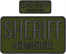 SHERIFF H EMBROIDERY PATCHS 5.5X10.5 AND 2X5 HOOK ON BACK BLACK ON OD GREEN picture