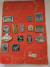 Vintage Lot 14 Pins of Soviet Russia USSR on Card Pikalov Bridge Stock Exchange picture
