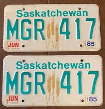 Saskatchewan 1985 License Plate PAIR - HIGH QUALITY # MGR 417 picture