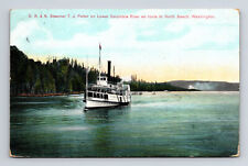 c1910 OR&N Steamer TJ Potter on Lower Columbia River to North Beach WA Postcard picture