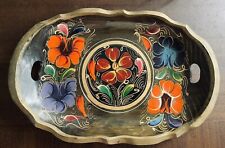 Hand Painted Mexican Floral Wooden Serving Tray Vintage picture