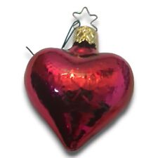 Inge Glas Christmas Ornament German Blown Glass Red Heart Vintage picture