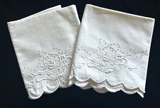 Vintage Pillowcase Set Whitework White Embroidery Floral Cut Work Standard picture