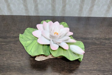 Georgian Fine Porcelain Pink White Lily Flower Bud Lily Pad Leaves on Rock picture