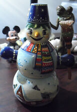 Unique Vintage Hand Painted Wood Russian Snowman Figurine SIGNED LOOK picture