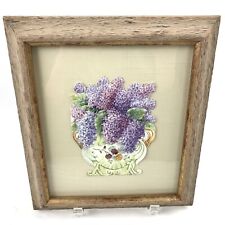 Vtg Custom Framed Die Cut Greeting Card Lilacs in Vase Embossed Ready To Hang picture