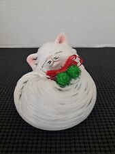 Vintage Ceramic Sleeping Kitty Cat White Christmas Figurine  picture