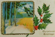 Christmas Greetings Holly Mistletoe Posted Divided Back Vintage Postcard picture