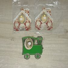 Vintage Gloria Duchin Brass Christmas Ornaments Set Of 3 Train Cottage New USA picture