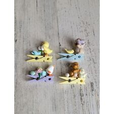 Enesco 1989 vintage clothes pin Easter Bunny spring chick set picture