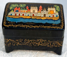 Hand Painted Mstyora Russian Lacquer Box Signed Buildings & Spires by the Water picture