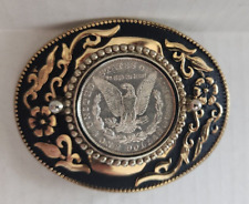 U.S. Morgan Silver Dollar 1921-D, Western Belt Buckle, Black, Gold & Silver tone picture