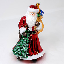 Glassware Art Studio Glass Ornament Old Fashioned Santa w/Christmas Tree & Toys picture