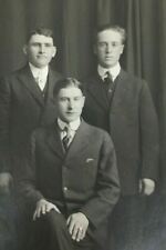 Real Photo Postcard 3 Dashing Young Men in Suits Studio RPPC AZO picture