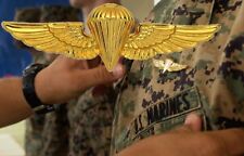US NAVY MARINE CORPS PARACHUTE JUMP WING GOLDEN PLATED BADGE REGULATION SIZE picture