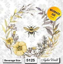 (5125) TWO Individual Paper BEVERAGE / COCKTAIL Decoupage Napkins - WREATH BEE  picture