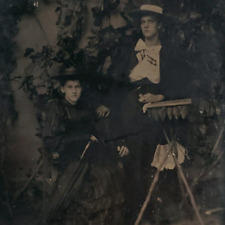 Tintype Photo Mysterious Strange Girls c1870 Antique 1/6 Plate Women Lady A2788 picture