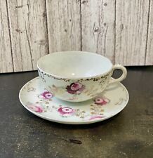 Vintage 1960’s Bone China Cup Saucer Bright Pink Peony Buds picture