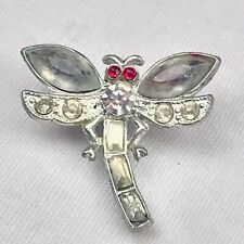 Dragonfly Pin Brooch Red Eyes Jeweled Vintage picture