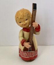 Rare Vintage ANRI Italy Hand Carved Choir Boy Figurine w/ Instrument Italy. 3” picture