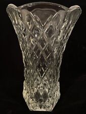 Vintage EO Brody C395 Clear Pressed Glass Vase Diamond Pattern 6 Sided 8” picture