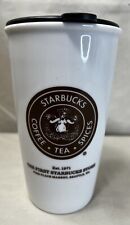 Starbucks 2014 12 Oz Ceramic Cup Mug Tumbler & Lid Brown Logo FIRST STORE picture
