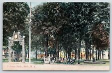 Bath New York~Pultney Park~Electric Clock Archway~Homes~Folks on Benches~1918 picture