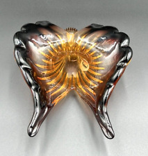 Murano Brown And Amber Glass Butterfly Wing Art Piece Vintage picture