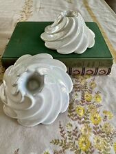 Vintage Mid Century 1964 Atlantic Mold White  Ceramic Swirl Candle Holders  picture