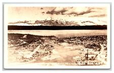 Seattle Washington RPPC Aerial of Ship canal & Olympic Mountains 40s picture