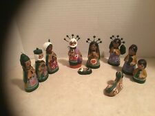 VTG 10 PC Colorful Mexican Folk Art Clay Hand Painted Christmas Nativity Scene picture