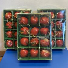 Vintage Handcrafted Wooden Miniature Apple Christmas Mini Ornament 3 Box Of  12 picture