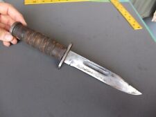 Vtg WWII KUTMASTER Stacked Leather Handle Fixed Blade Military Trench Knife picture